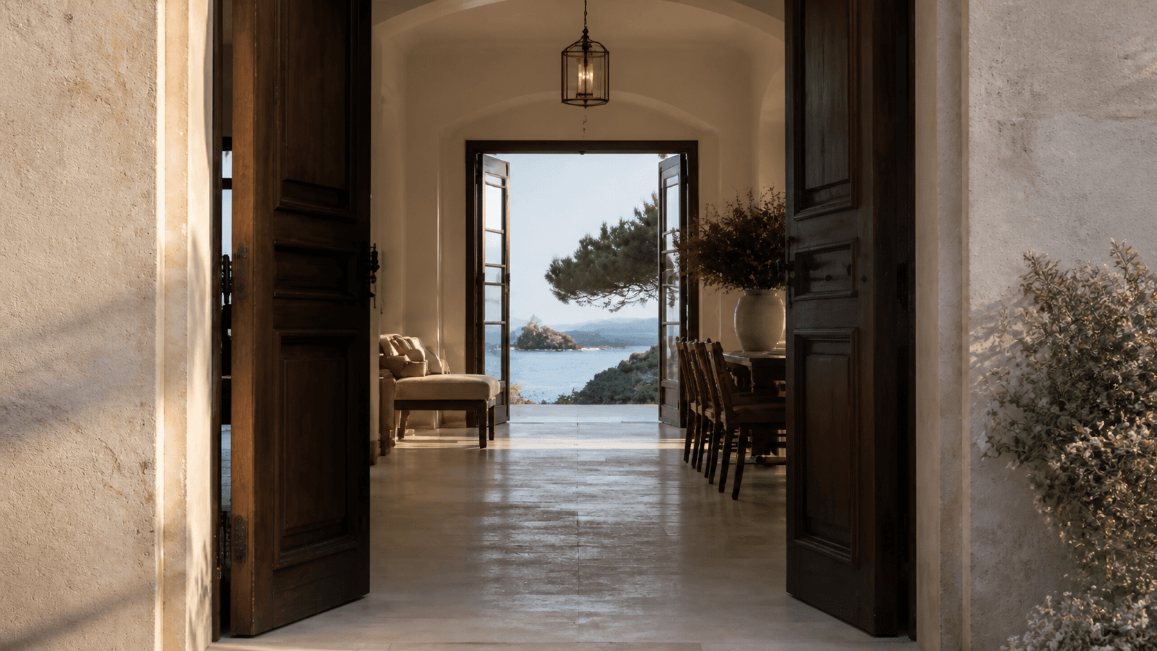 A private residence arrival overlooking the sea